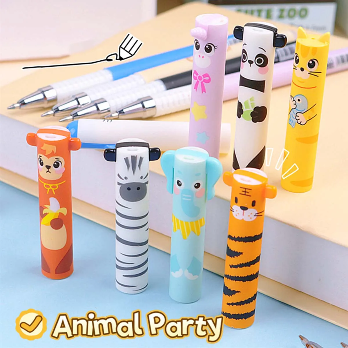 Confezione da 4 penne cancellabili, con disegni casuali di animali. Perfetto per la scuola, l'ufficio, i diari e la stagione di ritorno a scuola - immagine 5