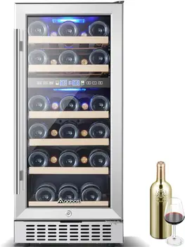 AAOBOSI-Refrigerador de vinho, Dual Zone Wine Fridge, 28 garrafas, Built-in ou autônomo, Compressor Cooler, 15 Polegada
