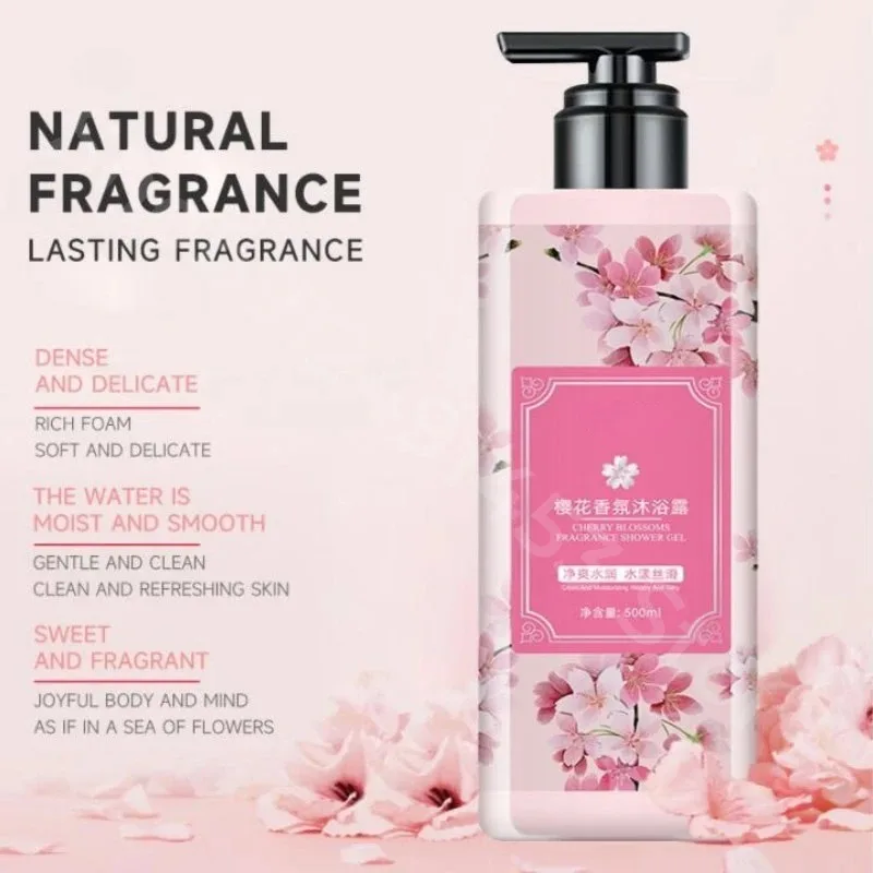 Sakura Lasting Fragrance Whitening Body Wash Shower Gel for Dark Skin Care Exfoliating Deep Clean Dirt Oil Control Moisturizing