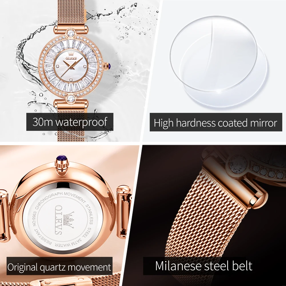 OLEVS Watch for Women Original Brand Quartz Women's Watch Waterproof Stainless Steel Mesh Belt Reloj Mujer Elegant Ladies Watch