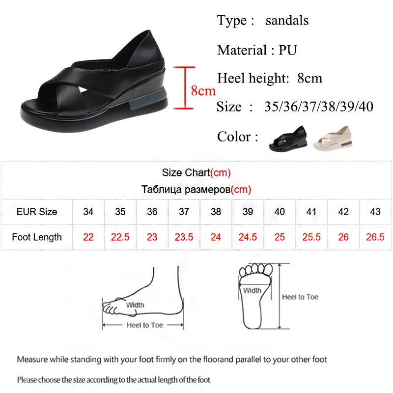 Lucyever 2022 Summer Wedges Sandals for Women Cross Strap Thick Bottom Casual Shoes Woman Open Toe Pu Leather Sandalias Female