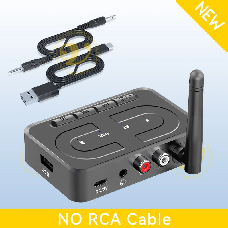 VAORLO Bluetooth 6.0 מקלט אודיו 3.5mm AUX R/L RCA HD מיקרופון HIFI סטריאו אלחוטי מתאם עם אנטנה תמיכה USB U-דיסק השמעה לרכב רמקול מגבר שולחני