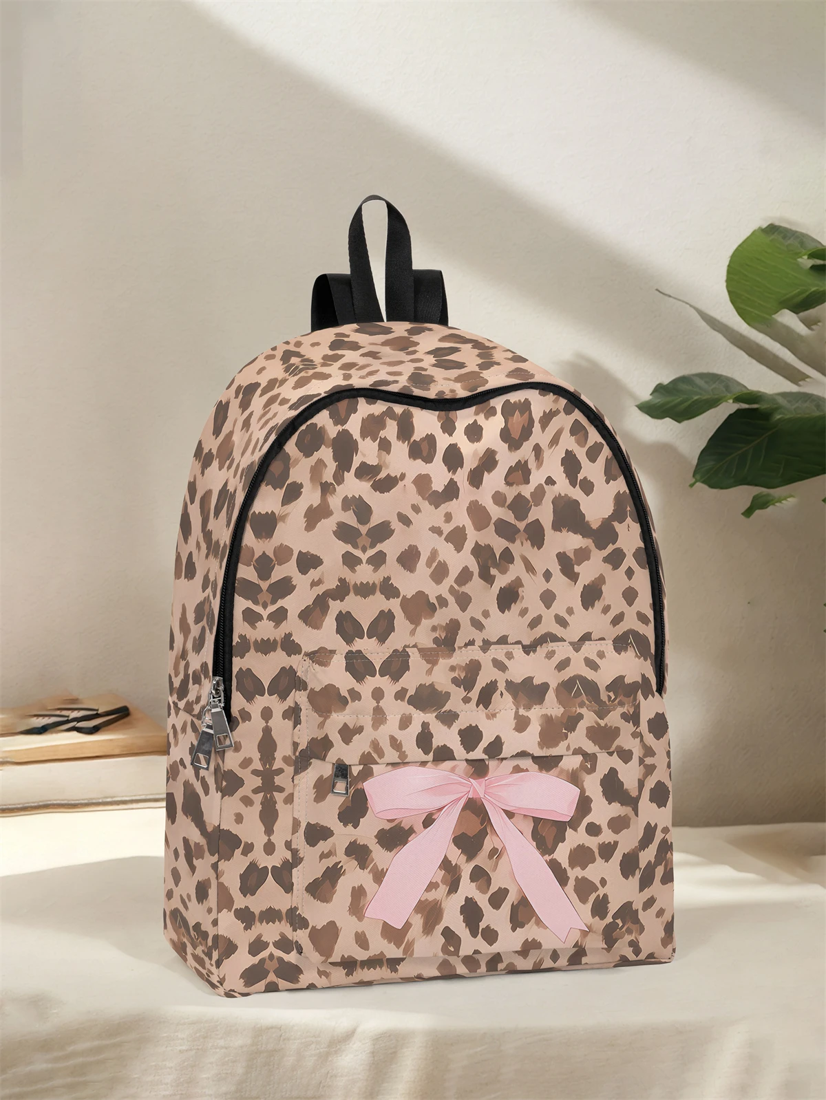 Leopard print bow pattern backpack, new model for 2025, casual travel backpack, lightweight and simple casual travel backpack