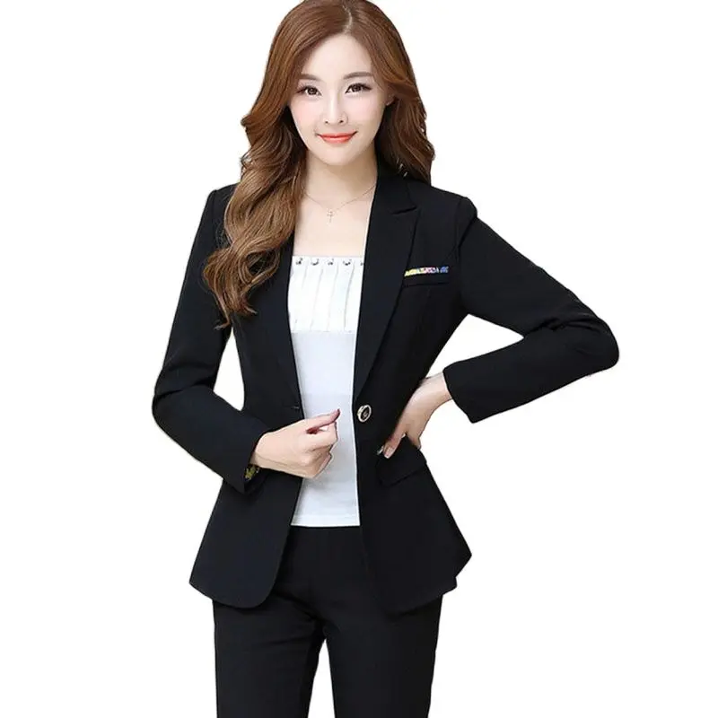 

Women Black Blazer 2023 Spring Autumnn Long Sleeve Suits Coat Female Fashion One Button Tops Women's Work Jacket