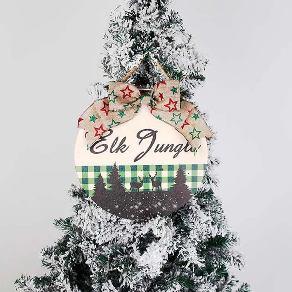 Shop Elk Wooden Christmas Pendant Bow Santa Claus Door Hanging Ornaments Polyester Tree Christmas Door Decoration Doorway