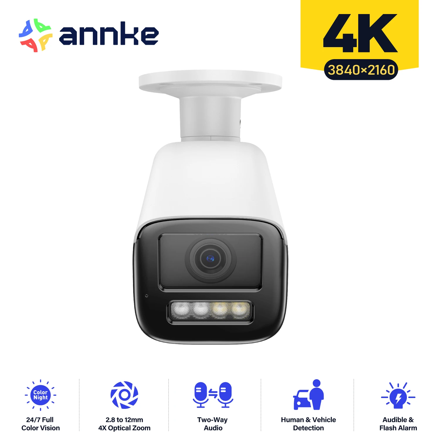 Annke 4K 4X Zoom Smart Dual Light Varifocal Network Camera Ip Camera Ip67 Human Vehicle Detection 8Mp Smart Home Cam