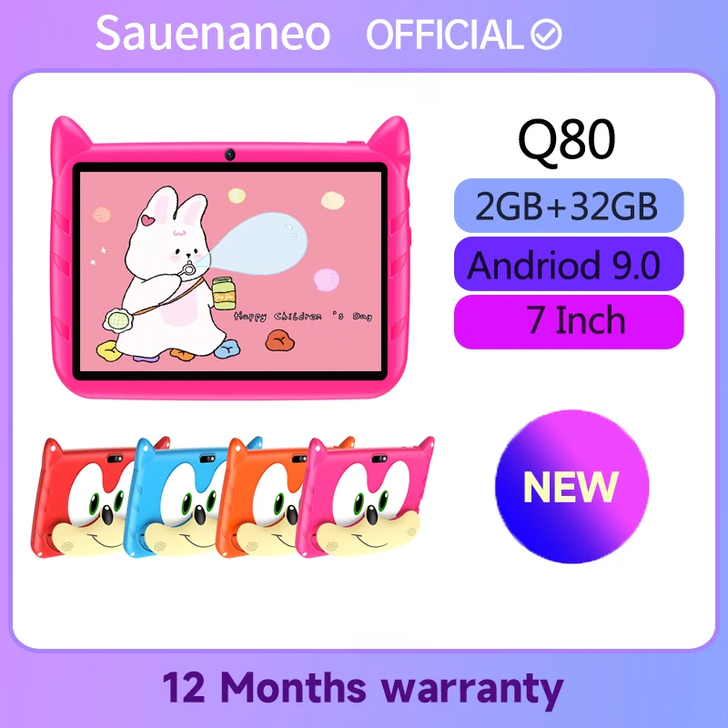 2023 Sauenane 저렴한 어린이 태블릿, 쿼드 코어, 안드로이드 9.0, 어린이 선물, 5G 와이파이 태블릿 PC, 2GB, 32GB 탭, 7 인치 