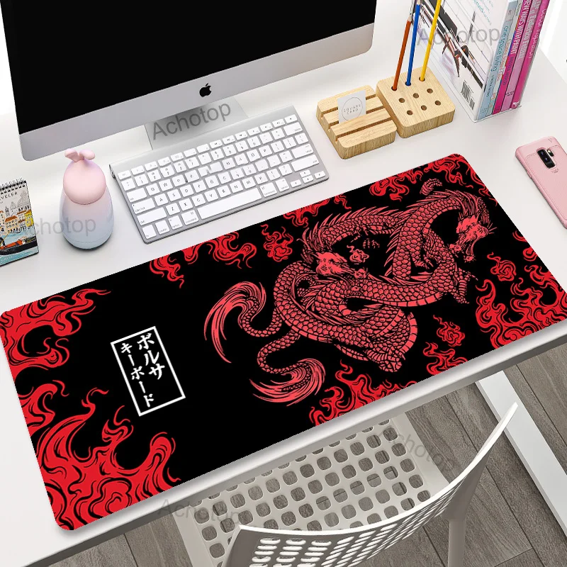 Chinese Dragon Art Gaming Mouse Pad - Large Pink & White XXL Desk Mat (100x55cm)