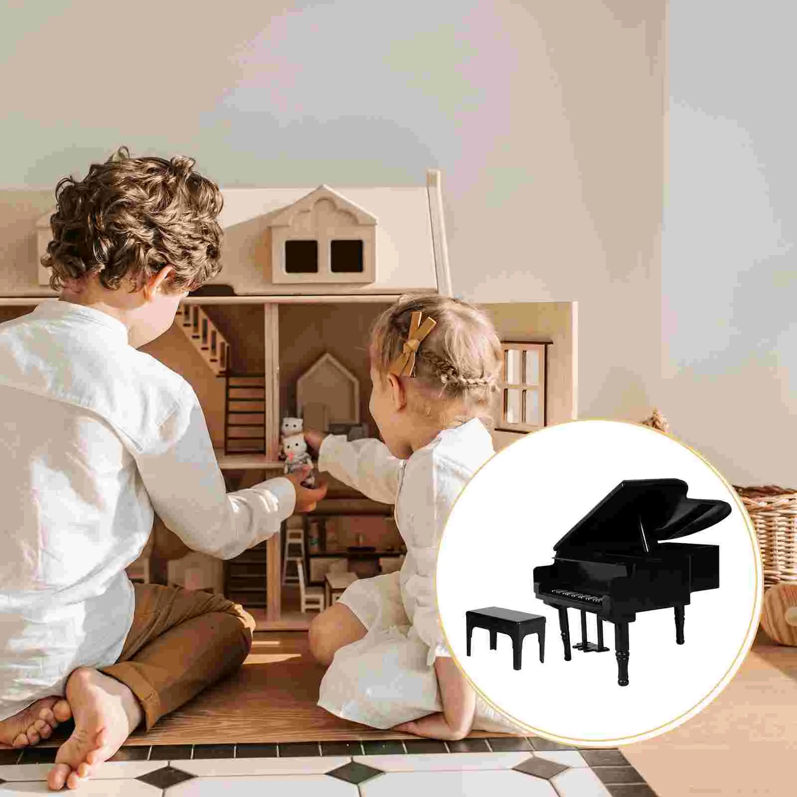 

1 Set Mini House Piano Stool House Musical Instrument House Adornments