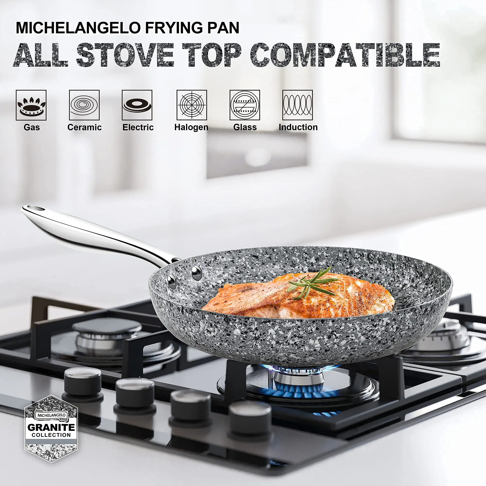 MICHELANGELO Stone Cookware Set 10 Piece, Ultra Nonstick Pots and