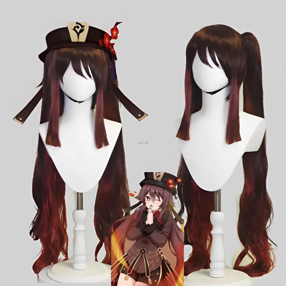 

Genshin Impact HuTao Cosplay Wig Hu Tao 110cm Long Brown Heat Resistant Synthetic Wigs Anime Cosplay Wigs + Wig Cap