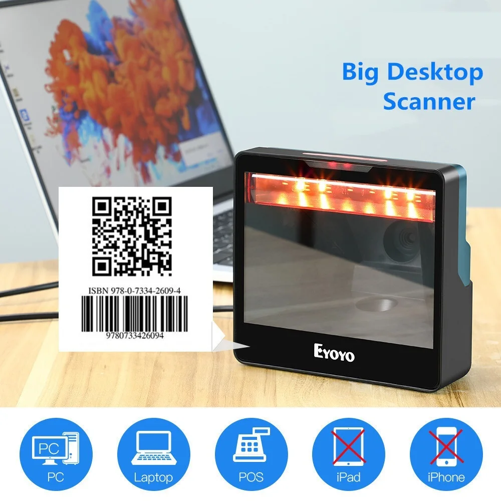 

New Big Desktop Barcode Scanner Omnidirectional Wired USB Barcode Reader 1D QR 2D Screen Barcodes Scanning Platform Scanner