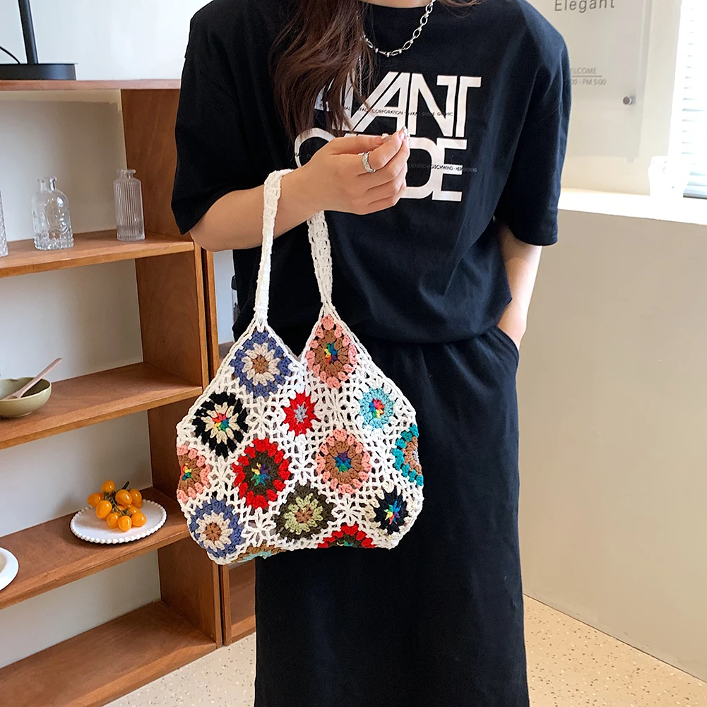 Crochet Hand-woven Handbags Women Hollow Cotton Woven Shoulder Bag 2022 New  Lady Fashion Vintage Shopper Top-Handle Bag Purses - AliExpress