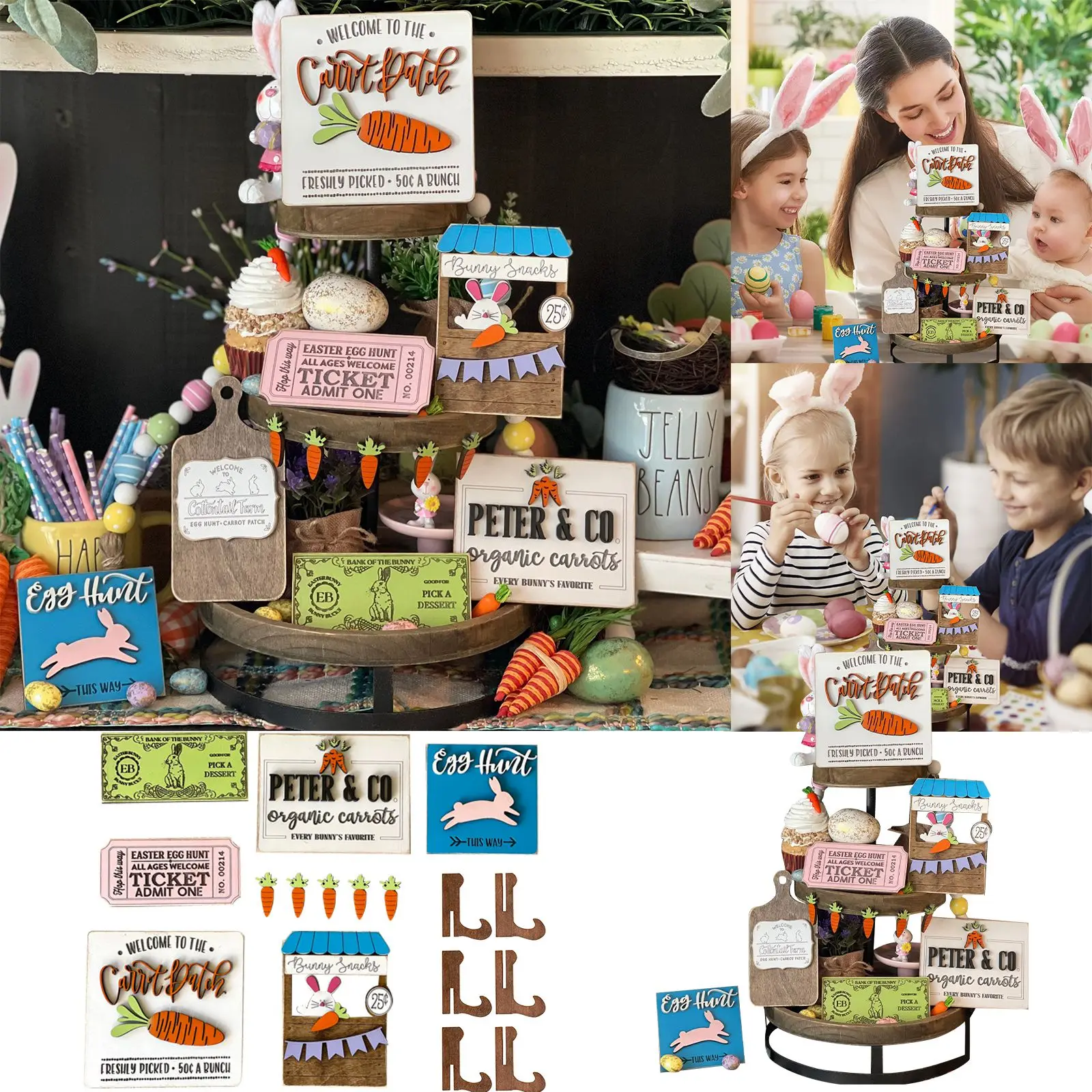 

Семейный Пасхальный домашний декор, многослойный декоративный поднос, Пасхальный кролик, праздничный домашний декор, милые рождественские мини-украшения для