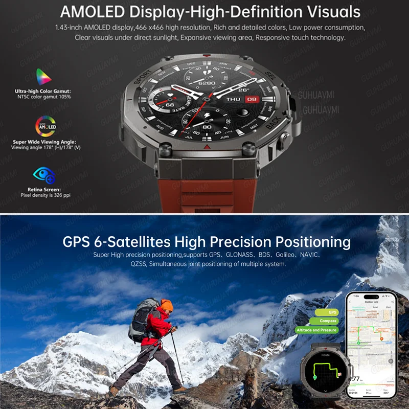 T-Rex 3 GPS Smart Watch 10ATM Waterproof Built-in Dual-band GNSS Compass Military Sport Smartwatch Men 2025 New For Xiaomi Ultra 5