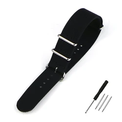 Premium Military - Style Ribbed Nylon Watch Band Replacement Accessories - 21mm (Black)