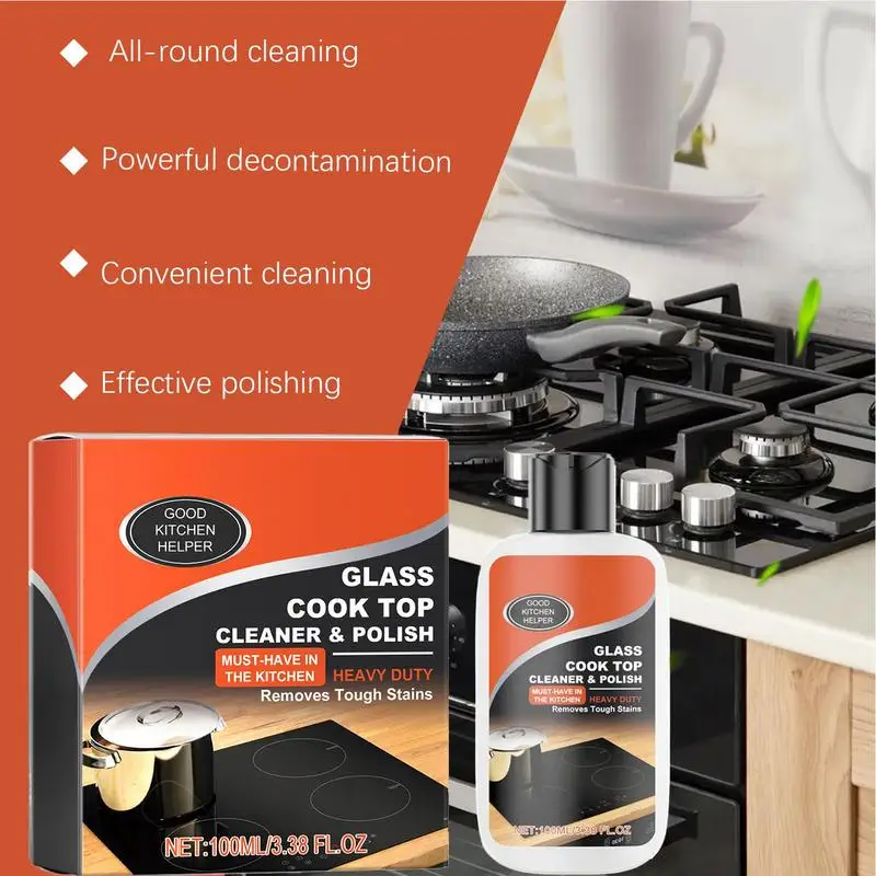 Stove Cleaning Kit Heavy Duty Cooktop Cleaner Non-Scratch Cleaning Kit Ceramic Non-Abrasive Powerful Kitchen Degreaser Stove