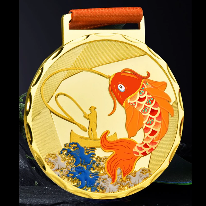 Customized Metal Fishing Medal, Gold, Silver, Bronze Team Activities Sports Sea Fishing Competition Creative Souvenir Medal 3Pcs