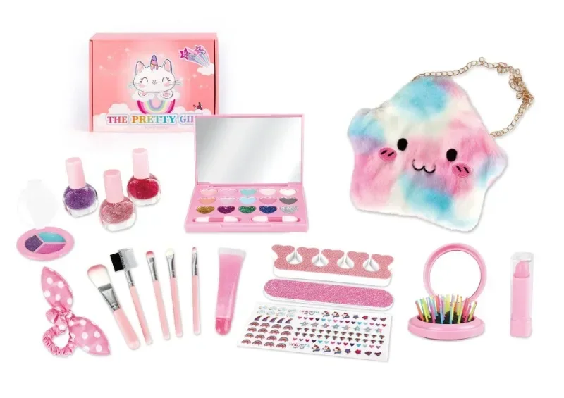 Cosmetics Toy Set Children Make Up Set Safe Washable Princess Beauty Pretend Play Toys Set Bag Nail Polish Real Makeup Kit