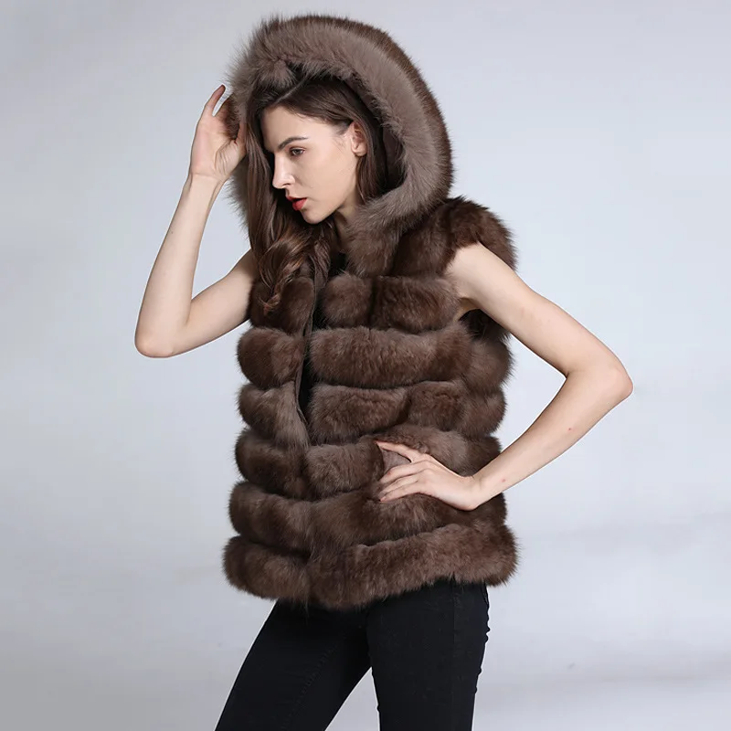 Fox Fur Hooded Fur Jacket with Warm Fur Integrated Vest for Women's Long Detachable Autumn and Winter