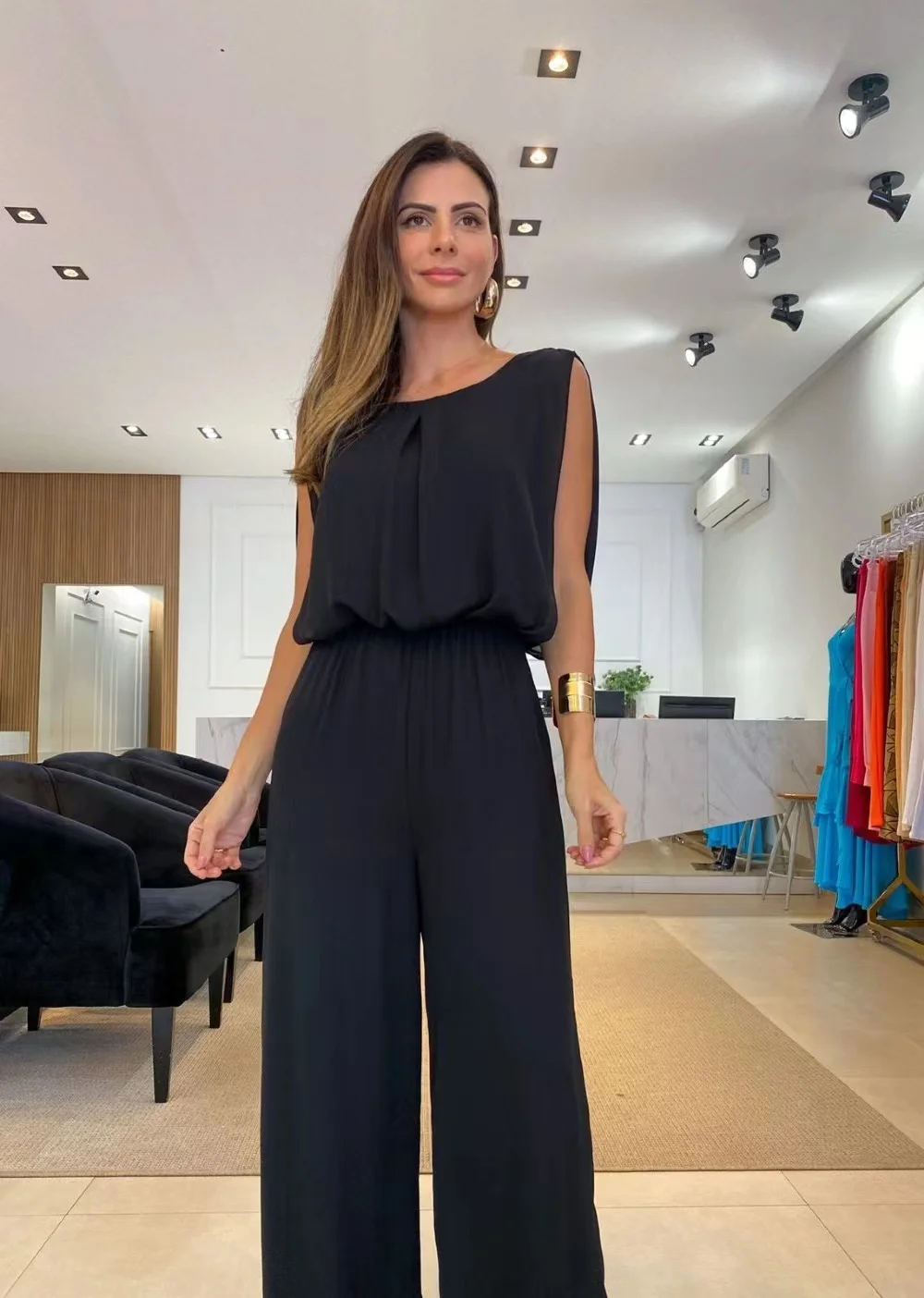 Elegant Women's Long Jumpsuit 2023 Summer Wide Leg Pants Jumpsuit Backless Casual Sleeveless Jumpsuit Vacation Commuting Overall