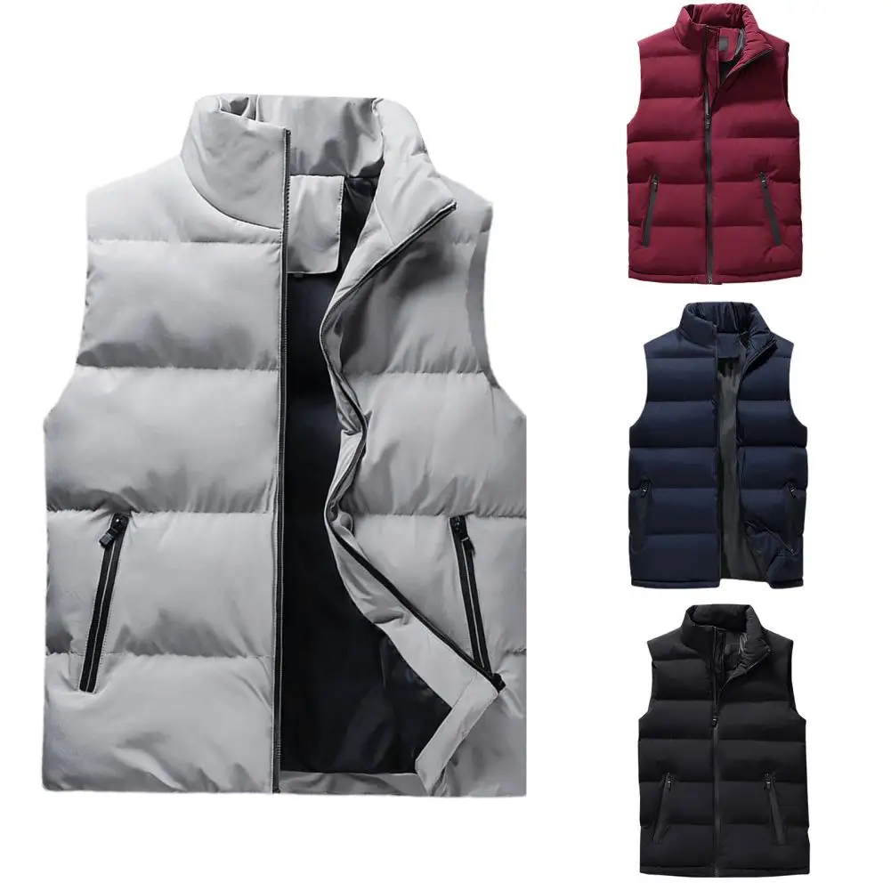 

Stylish Sleeveless Jacket Skin-Touch Cotton Padded Male Coldproof Pockets Pockets Vest Men Vest Warm