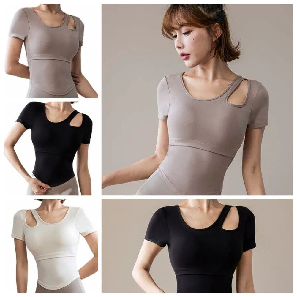 

Women Short Sleeved New Breathable with Chest Pads Beautiful Yoga Wear Quick Drying Slim Running Sportswear