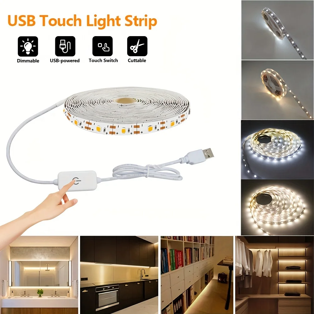 Smart USB LED Strips DC 5V LED Touch Switch 30LEDs/m 2835 Dimmable Flexible Lamp For Room Kitchen Stairs Cabinet Lighting Decor
