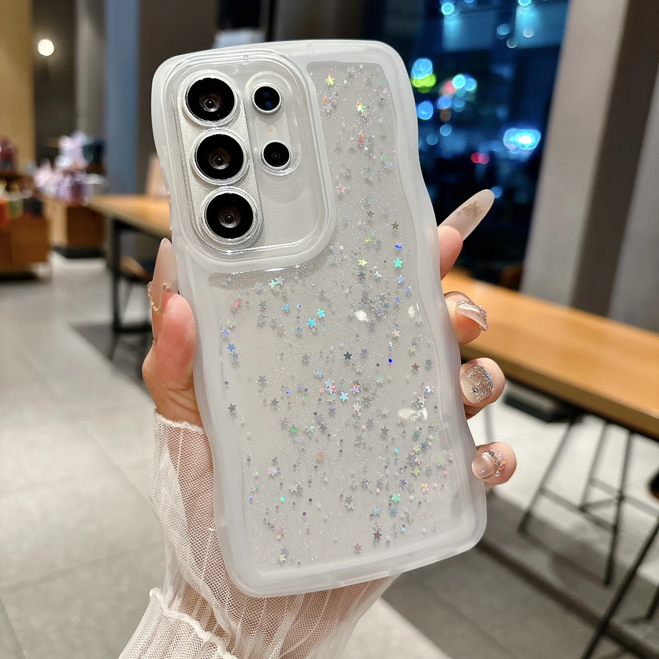 Stylish Clear Drip Glue Star Wave Shockproof Soft Phone Case