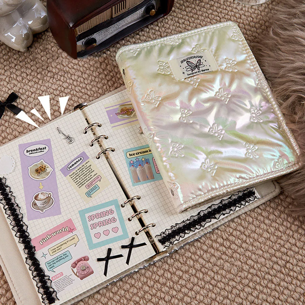 

Bow B5 Notebook Glitzy Butterfly Notebooks Personality Diary Book Girls Loose-leaf Notebook Hand Ledger Classic Office Supplies