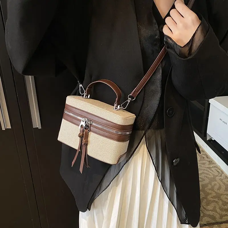 JIAERDI Vintage Box Niche Design Handbag Women Canvas Patchwork Shoulder Bags Ladies Casual Versatile Commute Crossbody Bag 2025