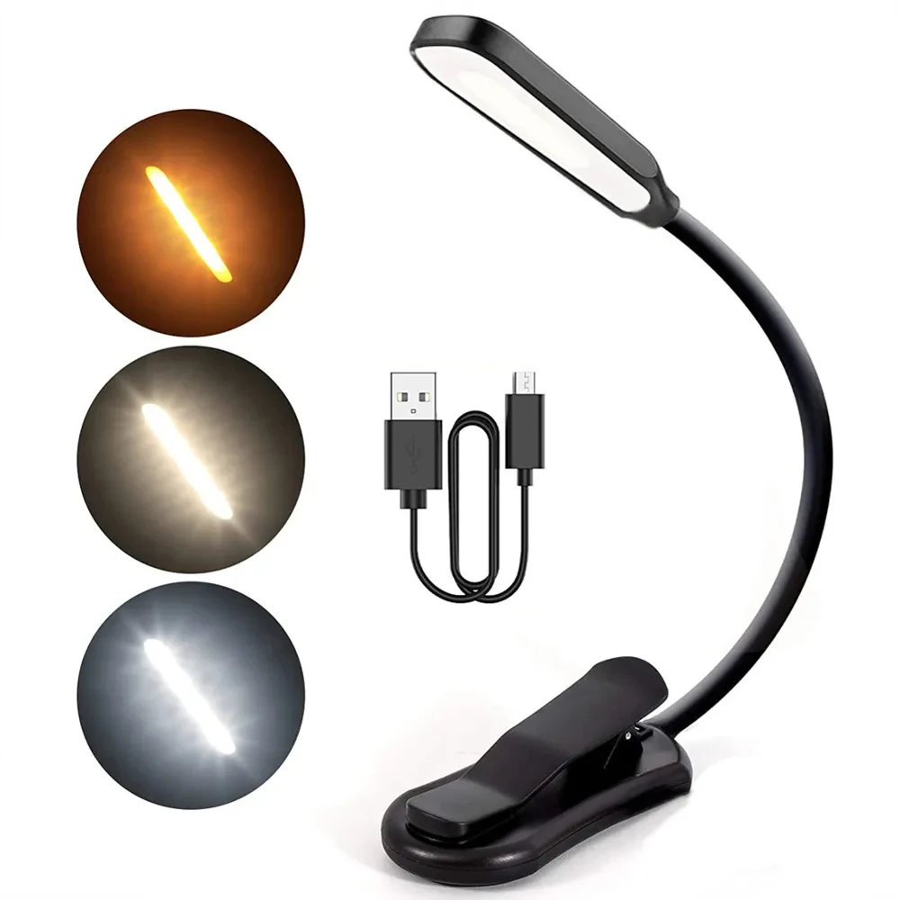 

7 LED Book Light USB Rechargeable Reading Light 3-Level Warm Cool White Daylight Portable Flexible Easy Clip Night Reading Lamp