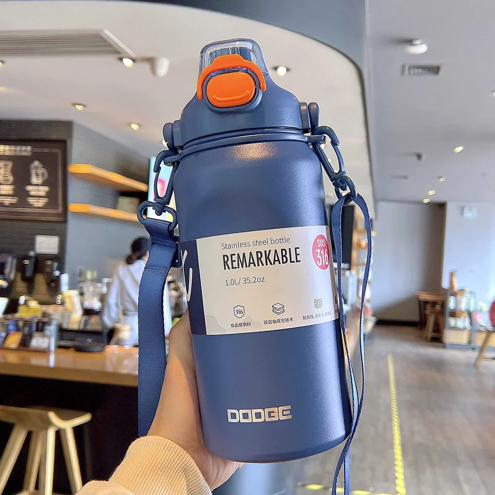 

Stainless Steel Vacuum Flask with Straw Portable Thermos Mug Travel Thermal Water Bottle Tumbler 1L Water Bottles for Coffee