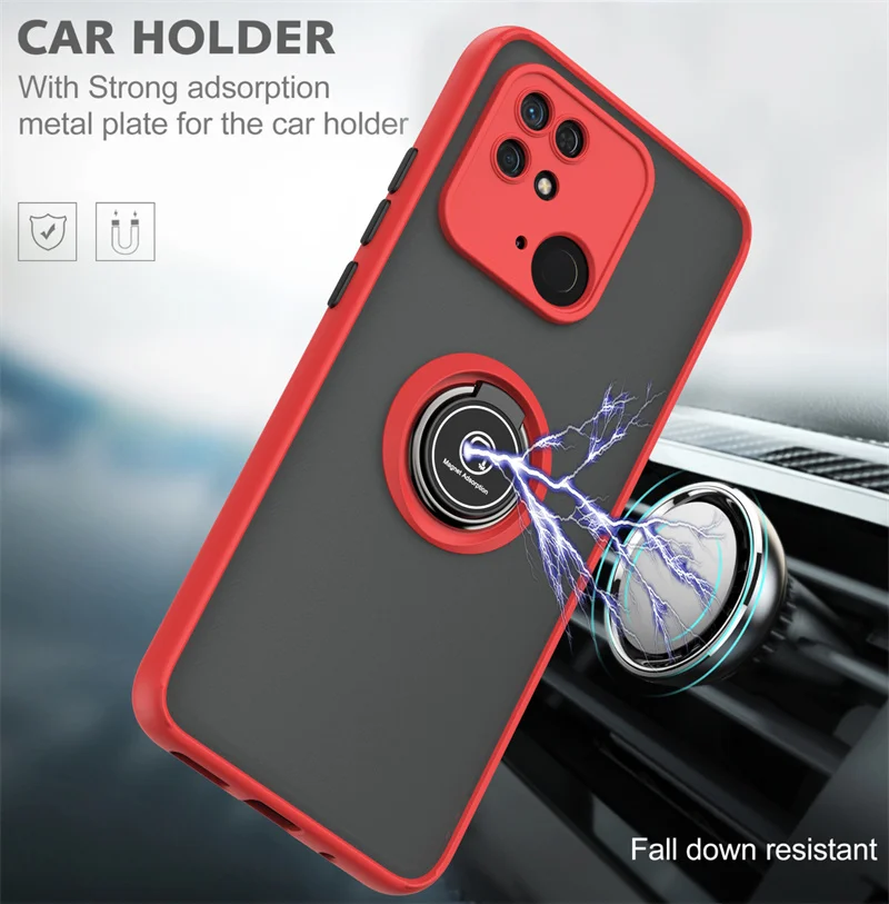 Shockproof Matte Phone Case with Magnetic Ring Stand Holder and Armor Protection