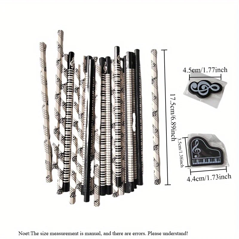 10Pcs Piano Music Note Pencil + 4pcs Pencil Eraser Stationery HB Wooden Painting Sketch Pen Exquisite Gift 2