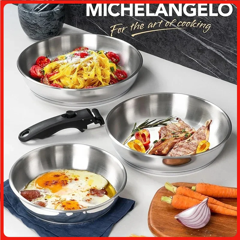 Stainless Steel Induction Frying Pan Set with Removable Handle