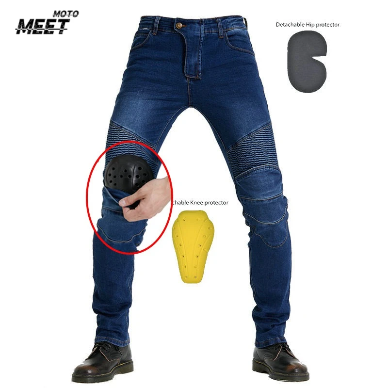 남성용 겨울 바이커 청바지 모토사이클 데님 바지 남성용 스트레치 오리지널 롱 바지 오프로드 보호 바지 플러스 사이즈