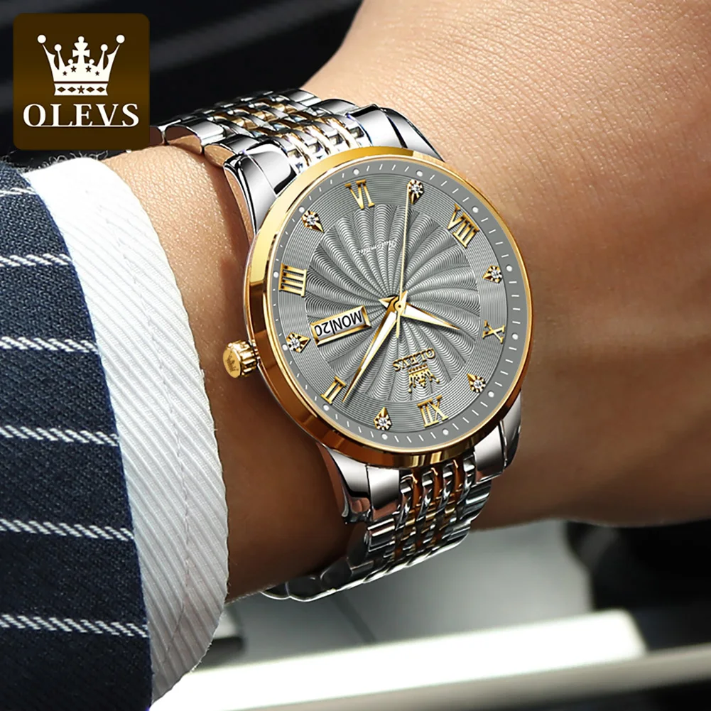 OLEVS Fashion Grey Mechanical Watch for Men Sport Stainless Steel Waterproof  Mens Watches Top Brand Luxury Relogio Masculino