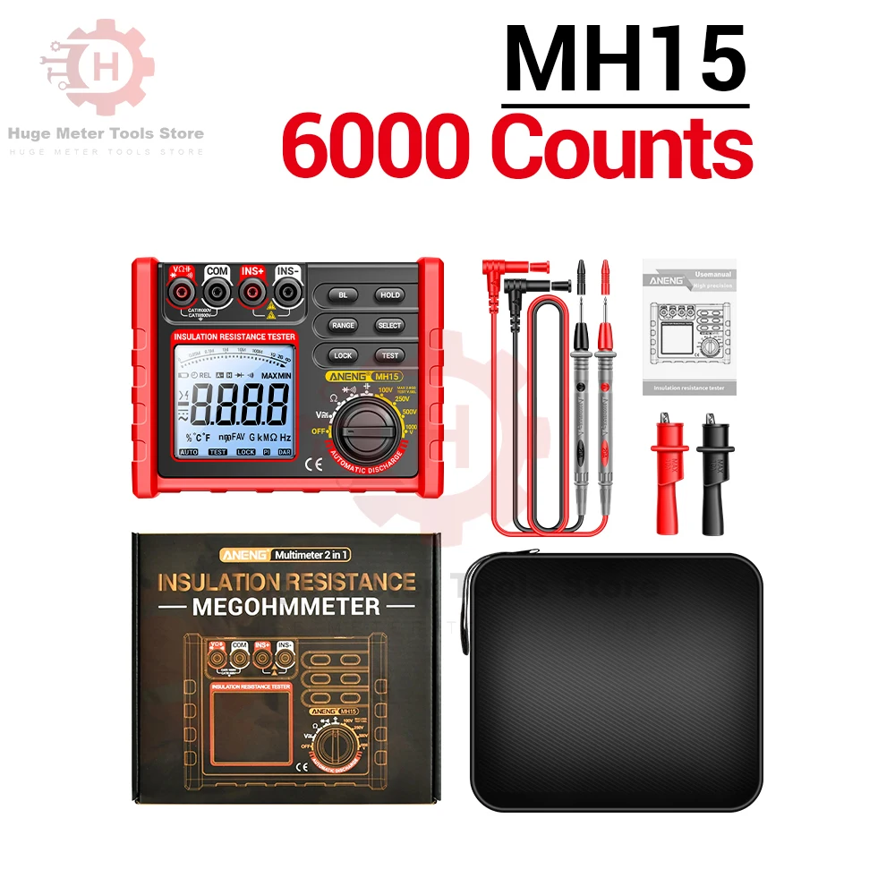 MH15 Multifunctional Digital Meter Insulation Resistance Automatic Discharge AC/DC Voltage Megohmmeter Tester Tools 6000 Counts