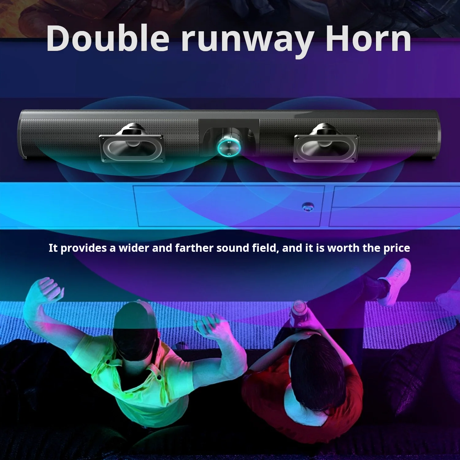 TV Sound Bar Wireless Bluetooth Speakers 3D Stereo Surround Home Theater Super Bass Subwoofer with FM Radio for Computers Column