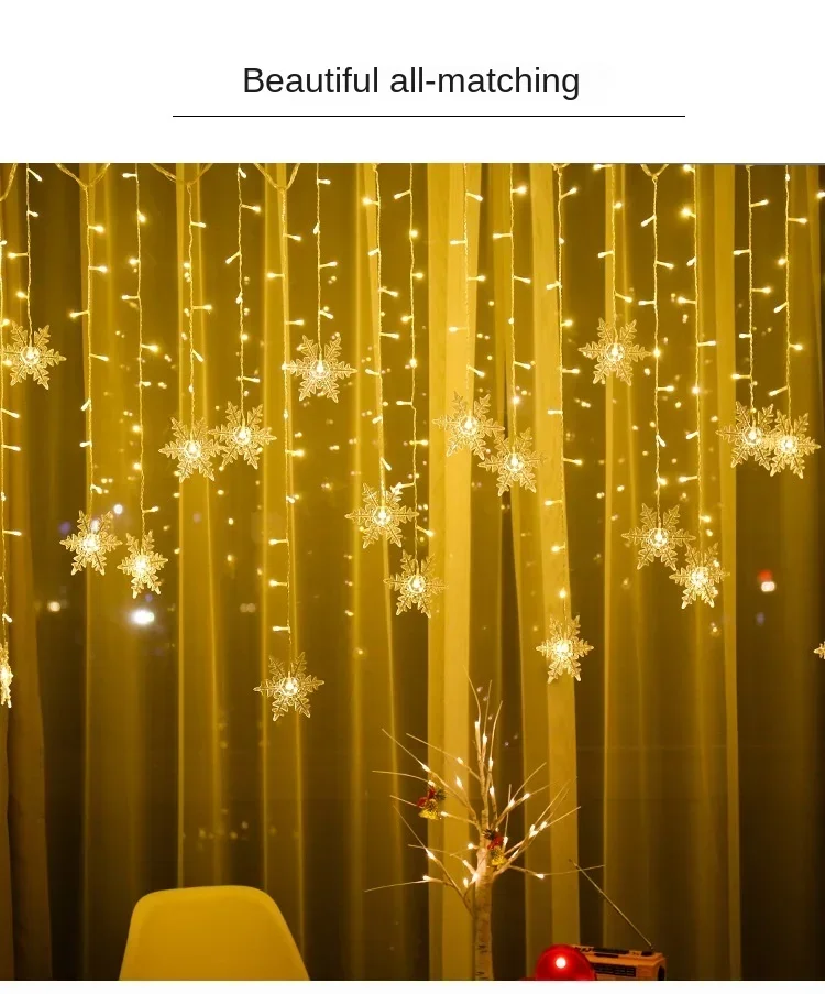 Description Picture 3 of itemSnowflake LED Curtain String Lights New Year's Indoor&Outdoor Home Decoration Wave Lighting Holiday Party Christmas Decorations