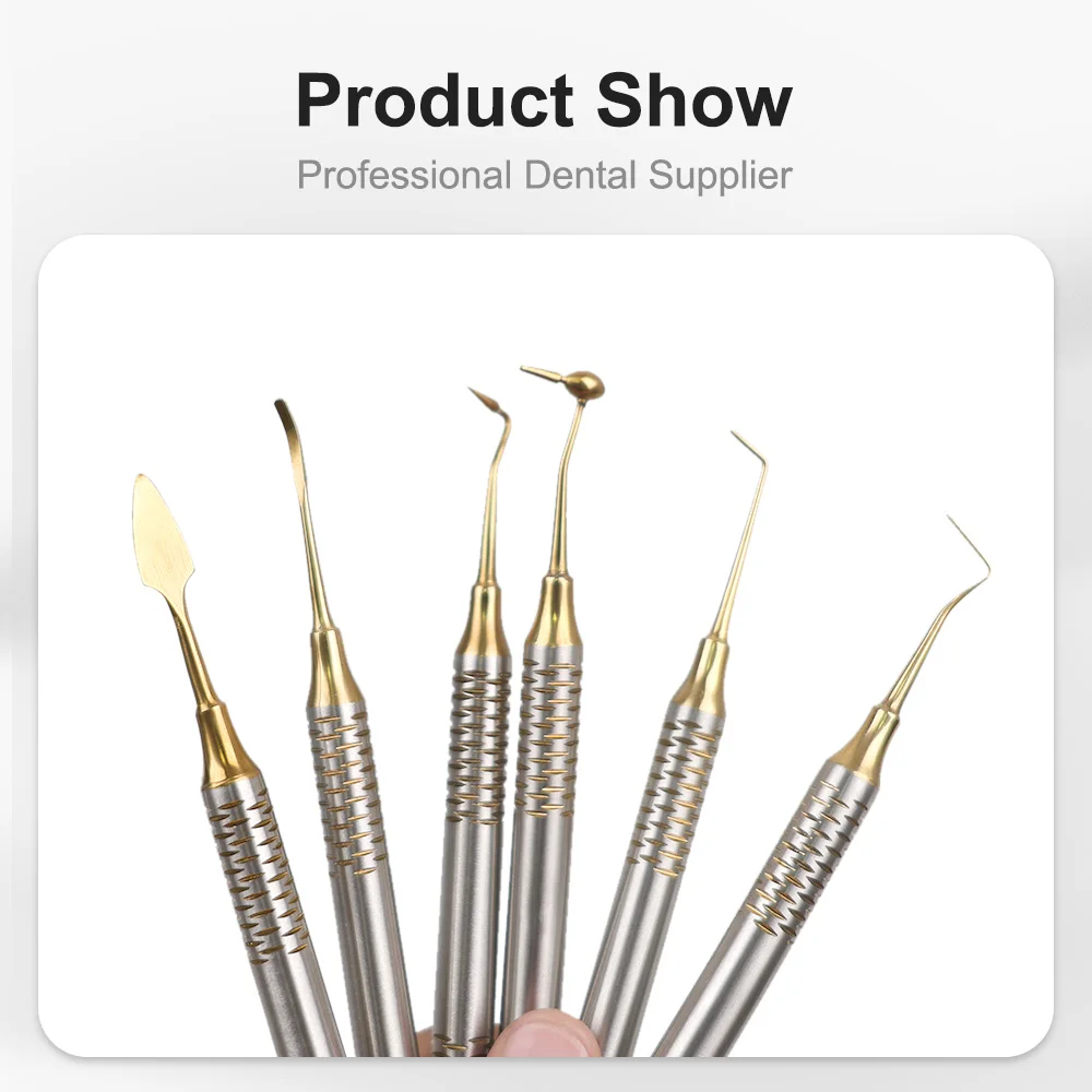 ELIJAH 6Pcs/Kit Orthodontic Composite Resin Filling Spatula Restoration Tool Titanium Plated Head Resin Filler Set Thick Handle 3