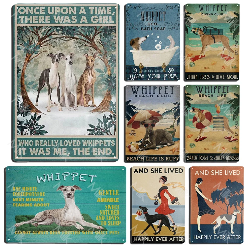 

Whippet Dog Metal Tin Sign Plate Wall Stickers Metal Poster for Sweet Home Coffee Pet Shop Beach Garden Halloween Decoration