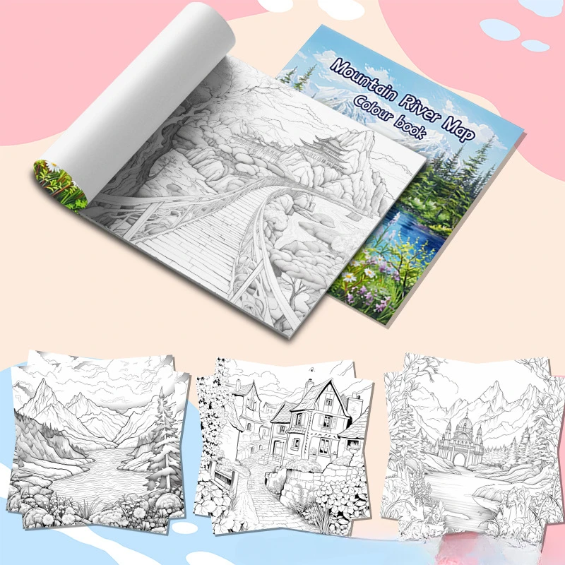 Adult Picture Book: Coloring Book Mountains and Rivers Pictures on Thick Paper The Ideal Gift for A Multi-color Pencil Art Party 3