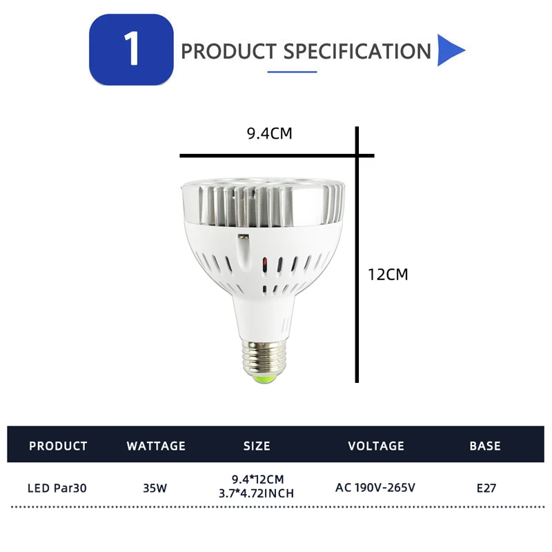 가정용 LED 스포트라이트 전구, 매우 밝은 LED 램프, PAR30, 35W, AC 220V, 240V, 3000K, 4000K, 6000K