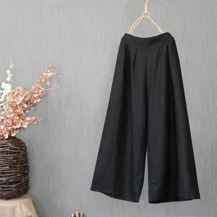 Wide Leg Loose Trousers Cotton Linen Women Elastic Waist Wide Leg Pants Casual Vintage Linen Straight