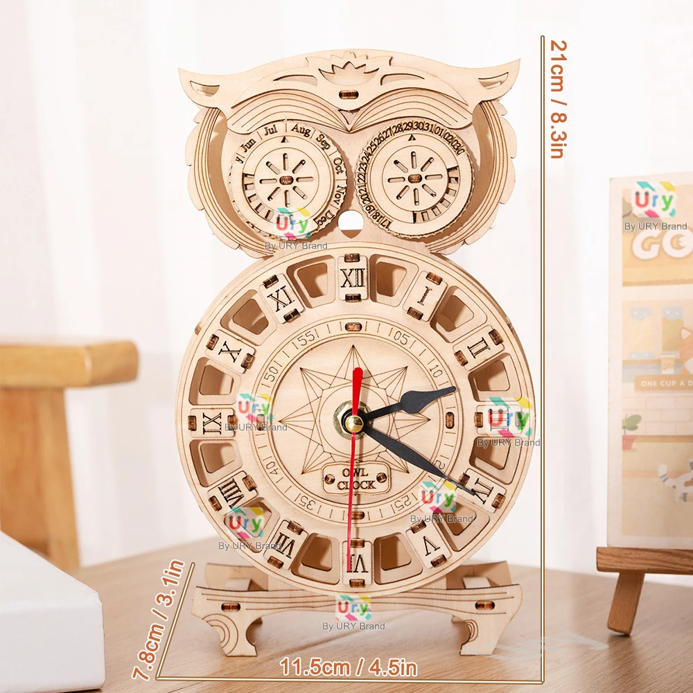 3D Wooden Retro Pendulum Owl Clock – Mechanical Model 2