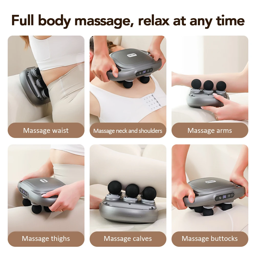 Extended Handle Fascia Gun Vibration Massage Gun For Body Neck Back Deep Muscle Relaxation Fitness Slimming 4/6 Heads