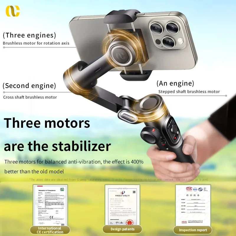 AOCHUAN 3-Axis Handheld Gimbal Stabilizer for Smartphone with Fill Light Vlog Smart XEfor IPhone Android Face Tracking