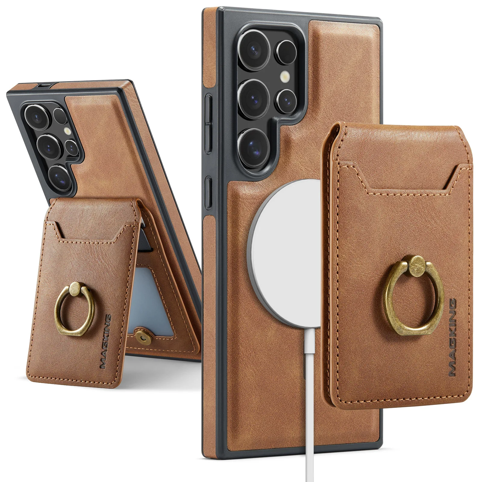 Leather Magnetic Phone Case with Card Holder and Stand